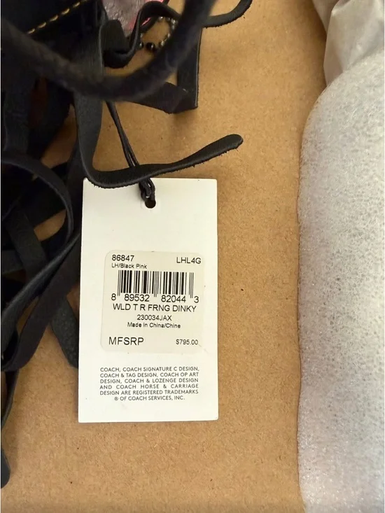 Coach Black Pink Wild Tea Rose Fringe Dinky NWOT Leather Never Carried - Picture 3 of 9